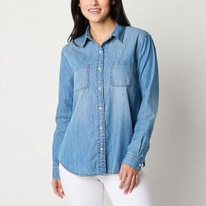 Liz Claiborne Chambray Button Down Blouse